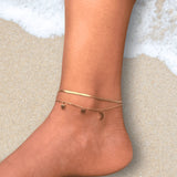 Gold Charm Anklet with Star, Moon, and Heart | Double Layer Dainty Anklet | Celestial Foot Jewelry | Minimalist Beach Gift for Her