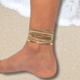 Gold Layered Anklet for Women | 18K Plated Beach Ankle Bracelet | Adjustable, Waterproof, Boho Summer Jewelry | Dainty Leaf Chain Gift