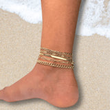 Gold Layered Chain Ankle Bracelet | Dainty Beach Jewelry Gift | Boho Chic Stackable Foot Accessory | Adjustable & Water Resistant Anklet