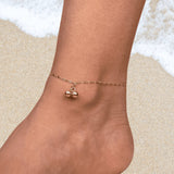 Delicate Flat Figaro Chain Anklet with Double Gold Ball Charm | Lightweight Summer Beach Jewelry | Minimalist Gift for Her