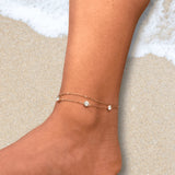 Gold Diamond Anklet | Double Layer Diamond Anklet | Minimalist Diamond Ankle Bracelet | Dainty Foot Jewelry | Perfect Gift for Her