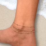 Triple Layer Gold Beaded Anklet |  Minimalist Ankle Bracelet |  Boho Summer Foot Jewelry | Elegant Beach Accessory | Gift for Her