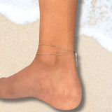 Double Layer Gold Anklet | Dainty Summer Anklet | Minimalist Beaded Chain Anklet | Adjustable Beach Jewelry | Perfect Gift for Her