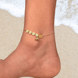 Five Copper Coin Charm Anklet with Mini Bell Accent | Ethnic Boho Foot Jewelry | Adjustable Layered Chain Anklet | Beach Gift for Her