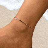 Dainty Gold Anklet with Solitaire Diamond Charm | Gold Minimalist Chain Anklet | Summer Beach Jewelry for Women | Foot Accessory Gift