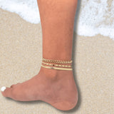 Gold Anklet Set for Women | 18K Plated Triple Chain Ankle Bracelet | Boho Adjustable Summer Jewelry | Waterproof Dainty Beach Gift