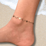 Celestial Star Moon Gold Anklet | Dainty Charm Beach Jewelry | Boho Festival | Perfect Gift for Her | Adjustable Foot Bracelet