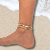Triple Layer Gold Anklet | 18K Gold Plated Beach Jewelry for Women | Dainty, Waterproof & Adjustable Ankle Chain | Boho Summer Gift