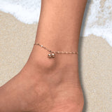 Delicate Flat Figaro Chain Anklet with Double Gold Ball Charm | Lightweight Summer Beach Jewelry | Minimalist Gift for Her