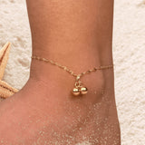 Delicate Flat Figaro Chain Anklet with Double Gold Ball Charm | Lightweight Summer Beach Jewelry | Minimalist Gift for Her