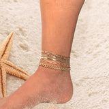 Gold Layered Chain Ankle Bracelet | Dainty Beach Jewelry Gift | Boho Chic Stackable Foot Accessory | Adjustable & Water Resistant Anklet