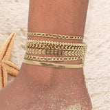 Gold Layered Anklet for Women | 18K Plated Beach Ankle Bracelet | Adjustable, Waterproof, Boho Summer Jewelry | Dainty Leaf Chain Gift