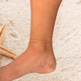 Double Layer Gold Anklet | Dainty Summer Anklet | Minimalist Beaded Chain Anklet | Adjustable Beach Jewelry | Perfect Gift for Her