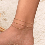 Triple Layer Gold Beaded Anklet |  Minimalist Ankle Bracelet |  Boho Summer Foot Jewelry | Elegant Beach Accessory | Gift for Her