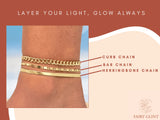 Gold Anklet Set for Women | 18K Plated Triple Chain Ankle Bracelet | Boho Adjustable Summer Jewelry | Waterproof Dainty Beach Gift