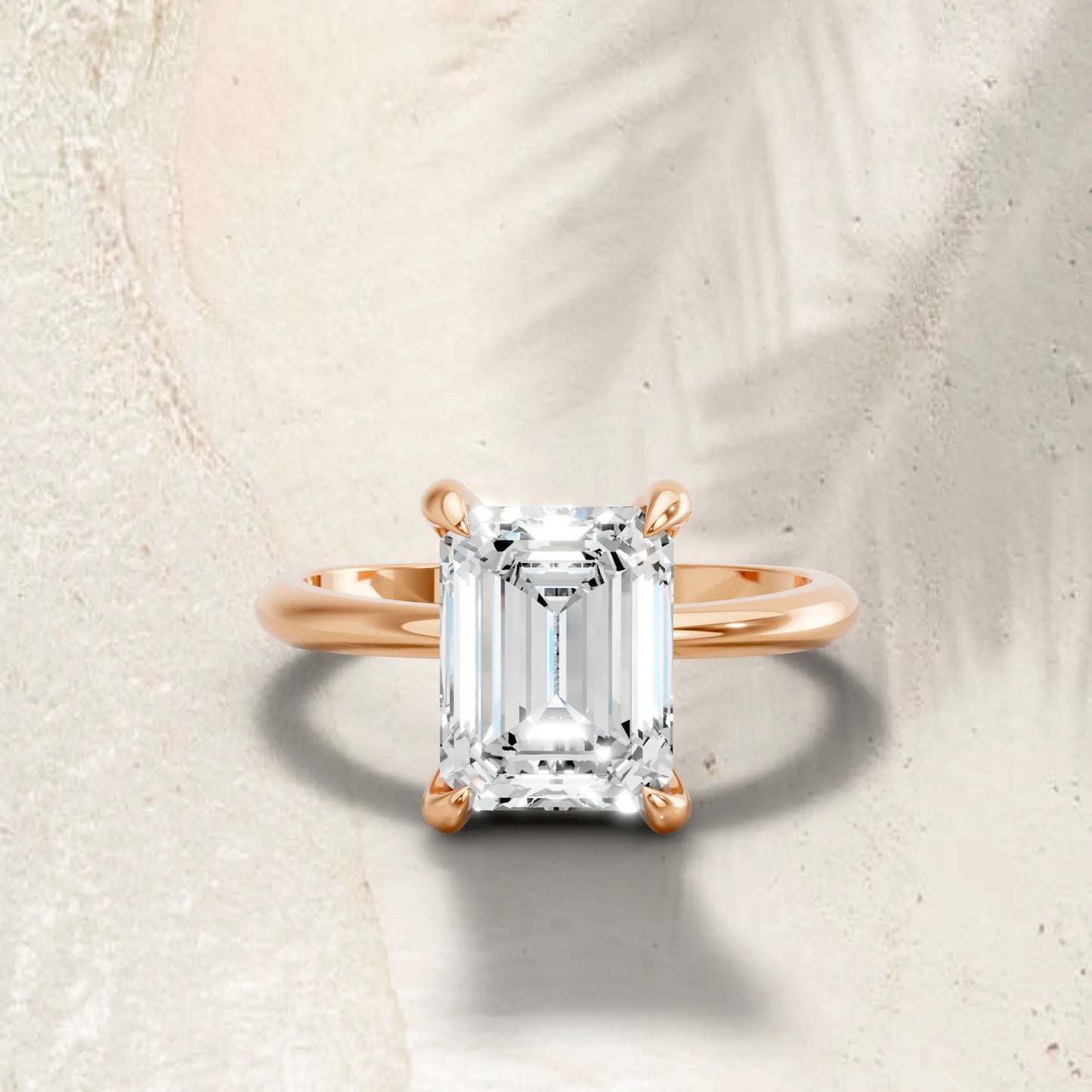 14K Gold Emerald Cut Diamond Solitaire Engagement Ring