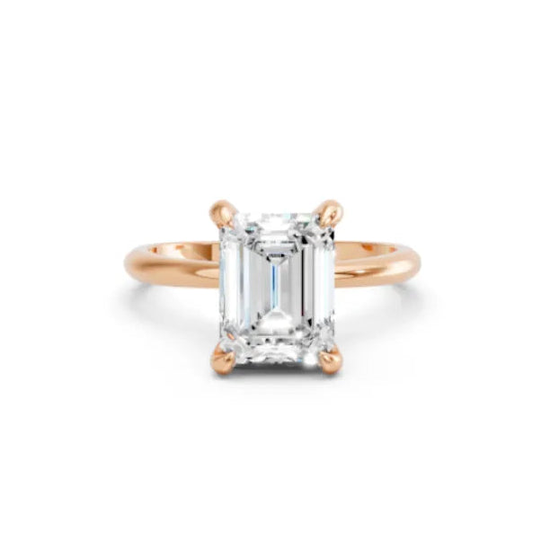 14K Gold Emerald Cut Diamond Solitaire Engagement Ring