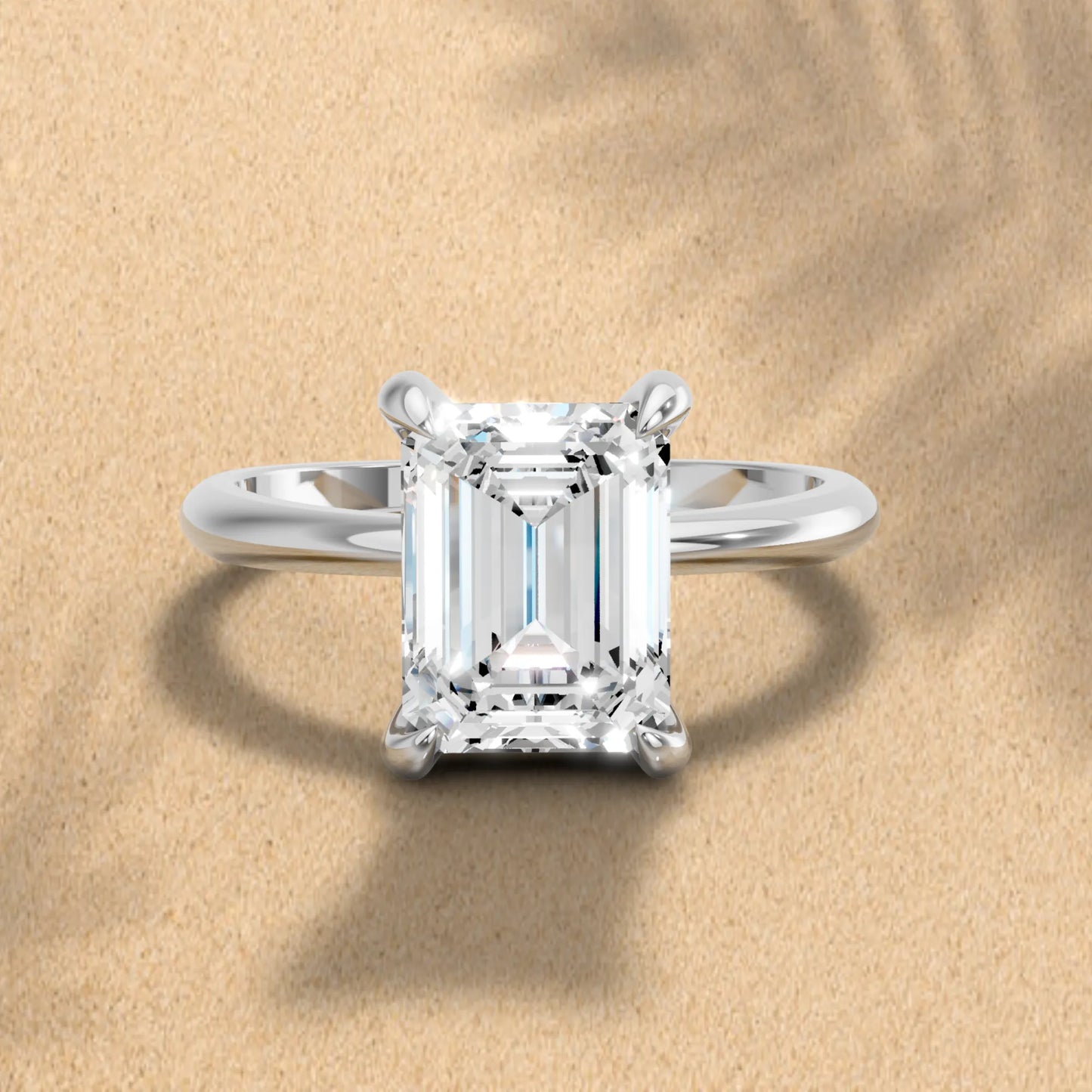 14K Gold Emerald Cut Diamond Solitaire Engagement Ring