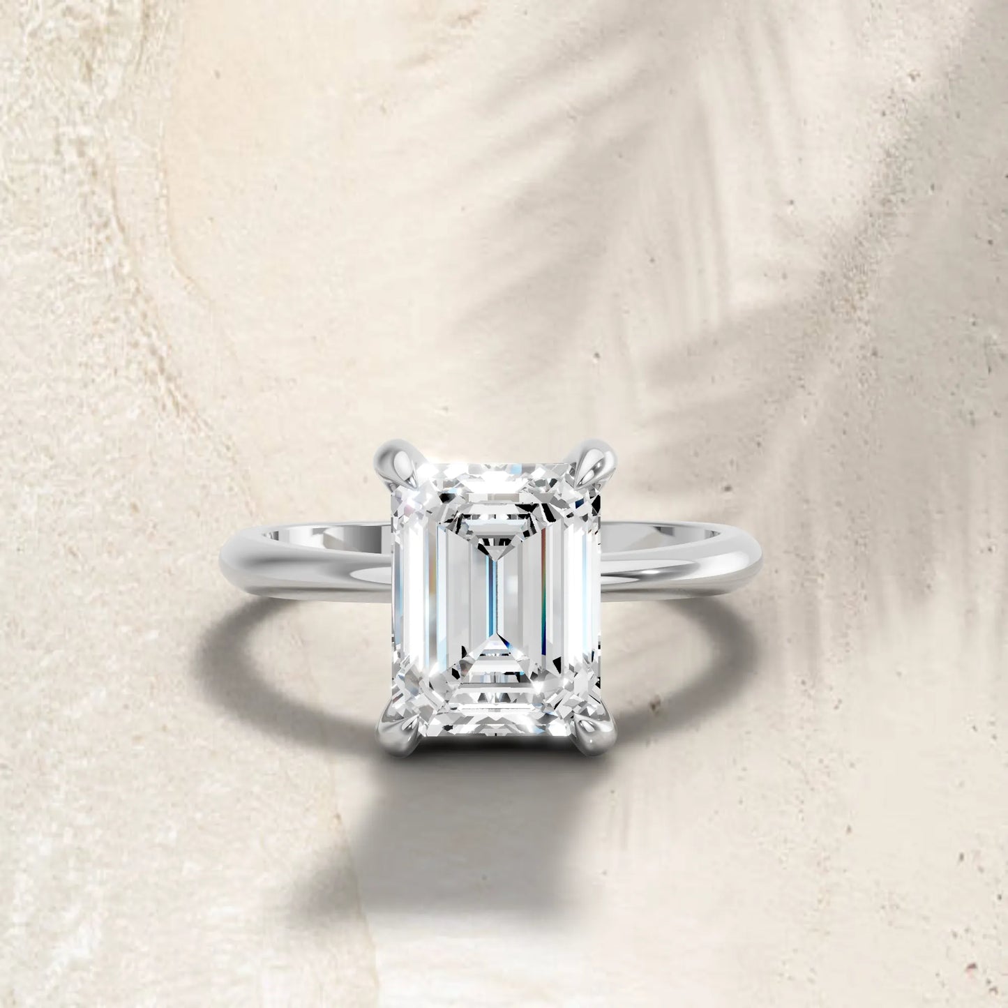 14K Gold Emerald Cut Diamond Solitaire Engagement Ring