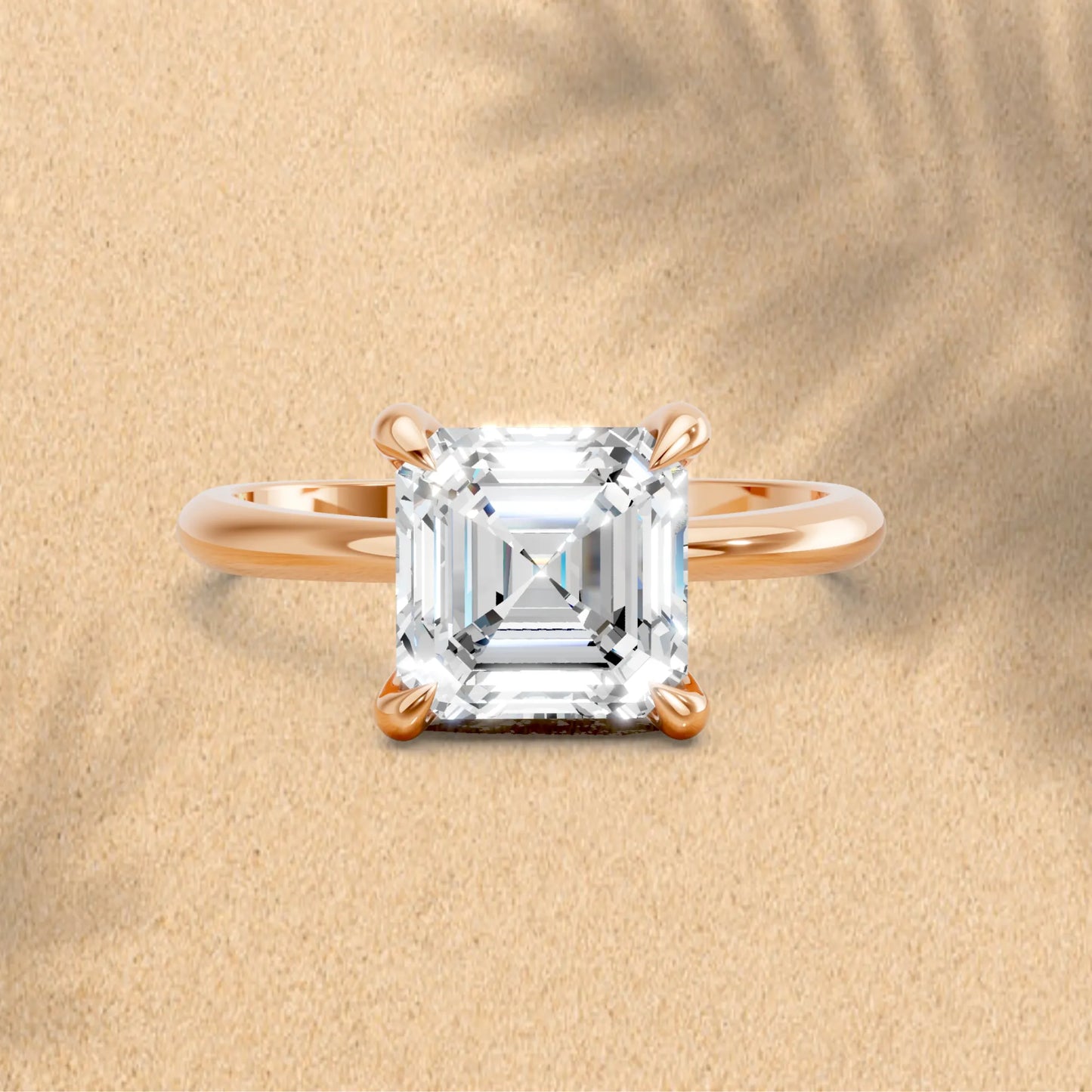 14K Gold Asscher Cut Diamond Solitaire Engagement Ring