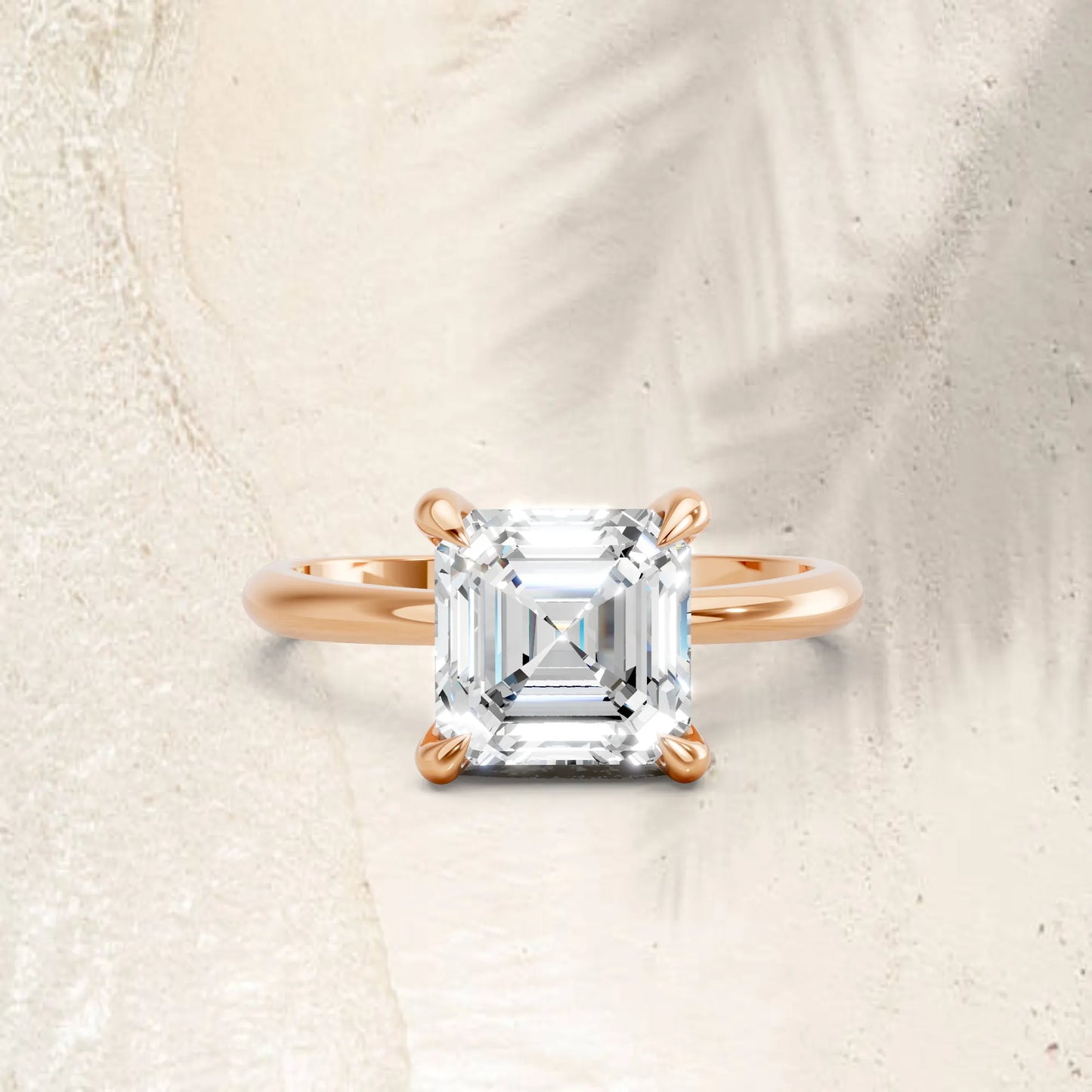 14K Gold Asscher Cut Diamond Solitaire Engagement Ring