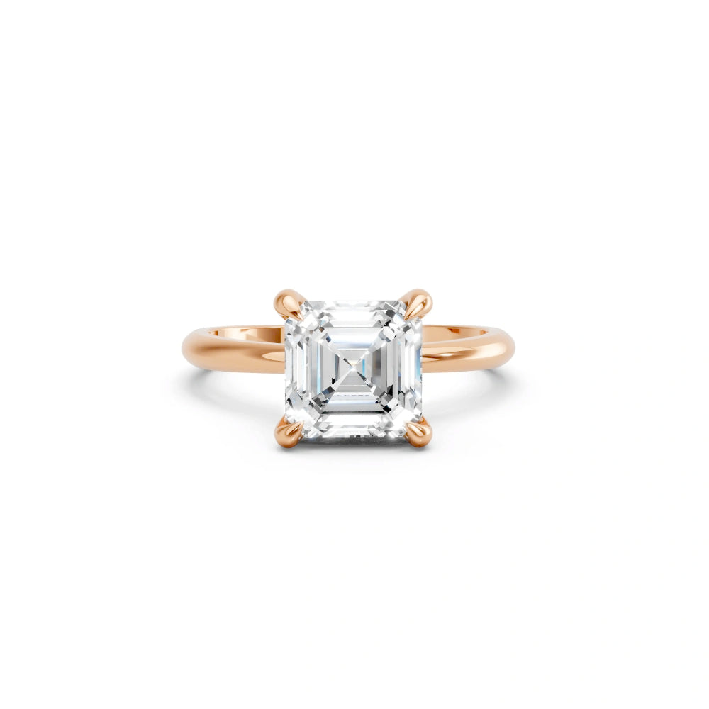 14K Gold Asscher Cut Diamond Solitaire Engagement Ring