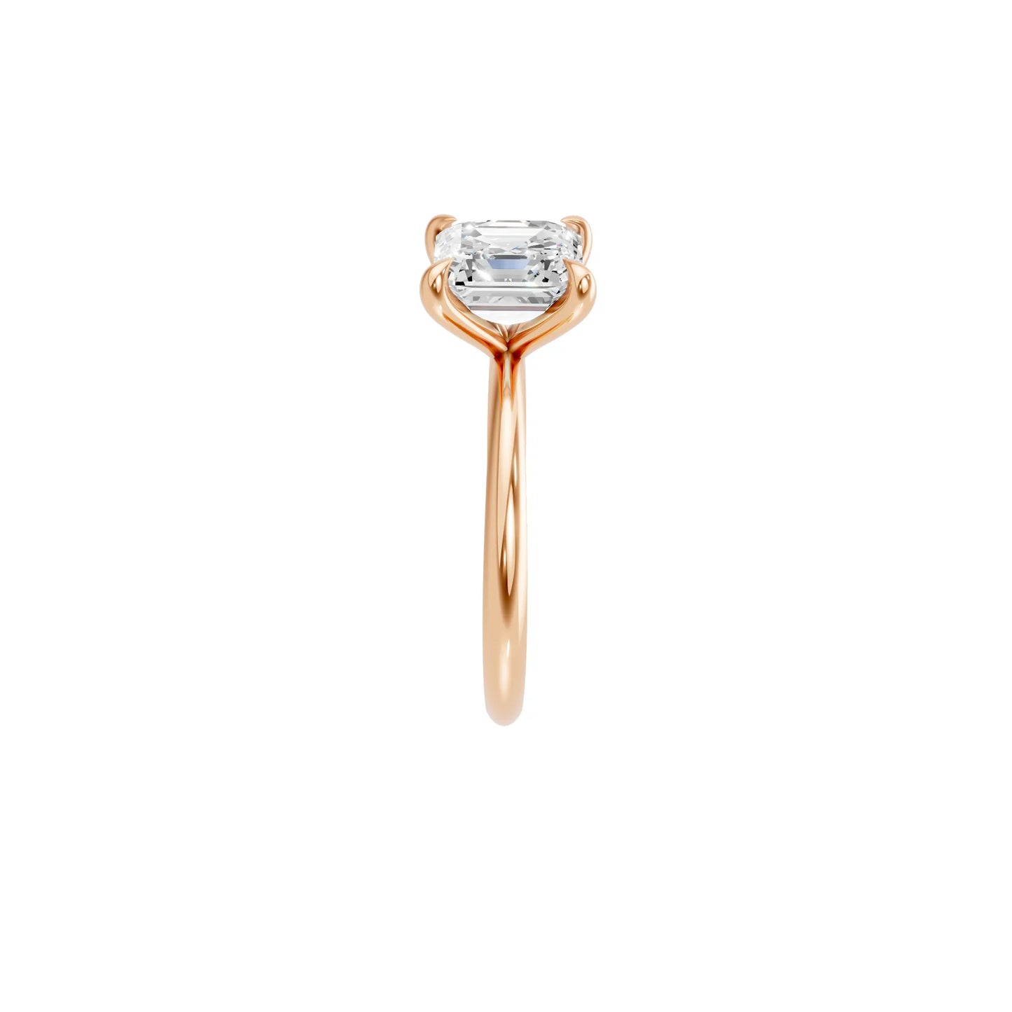 14K Gold Asscher Cut Diamond Solitaire Engagement Ring