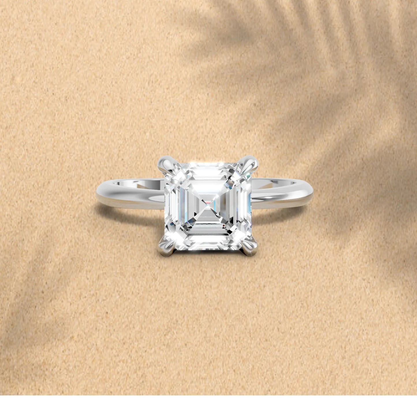 14K Gold Asscher Cut Diamond Solitaire Engagement Ring