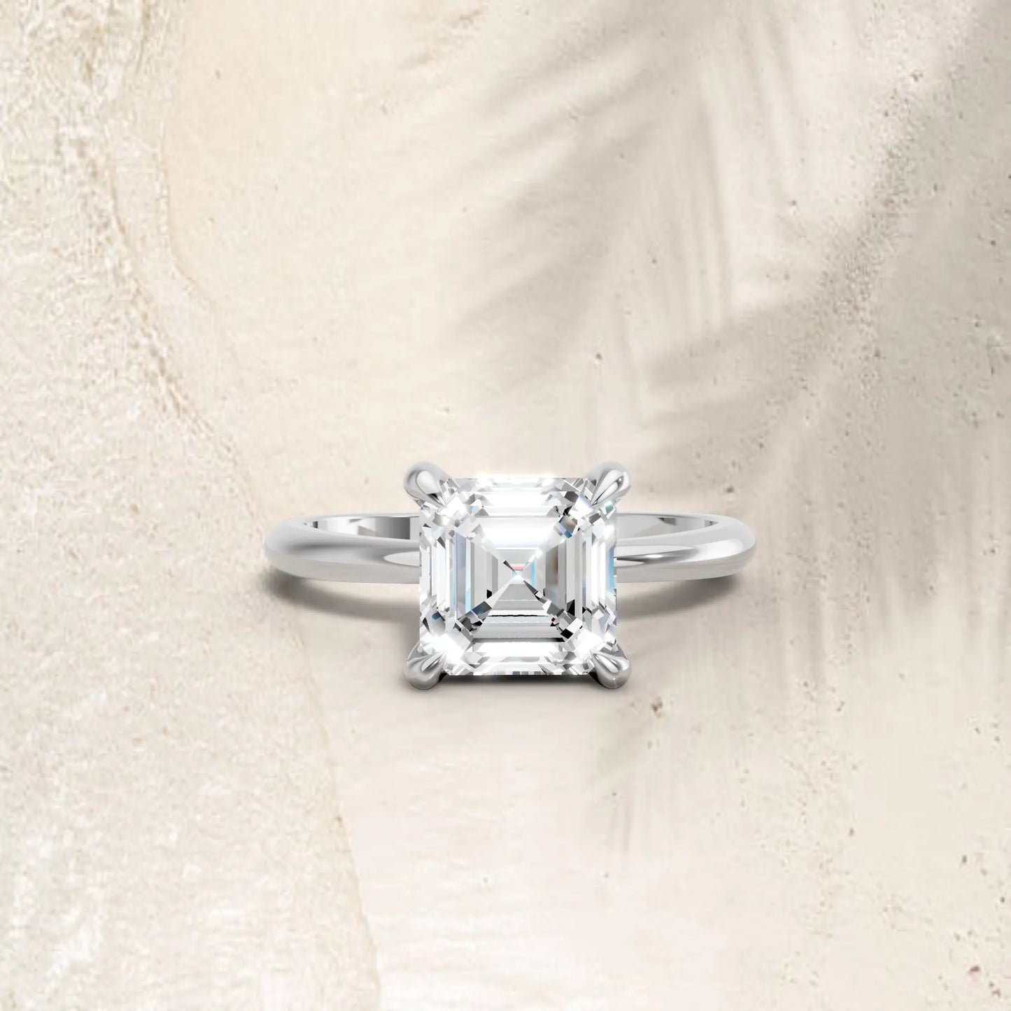 14K Gold Asscher Cut Diamond Solitaire Engagement Ring