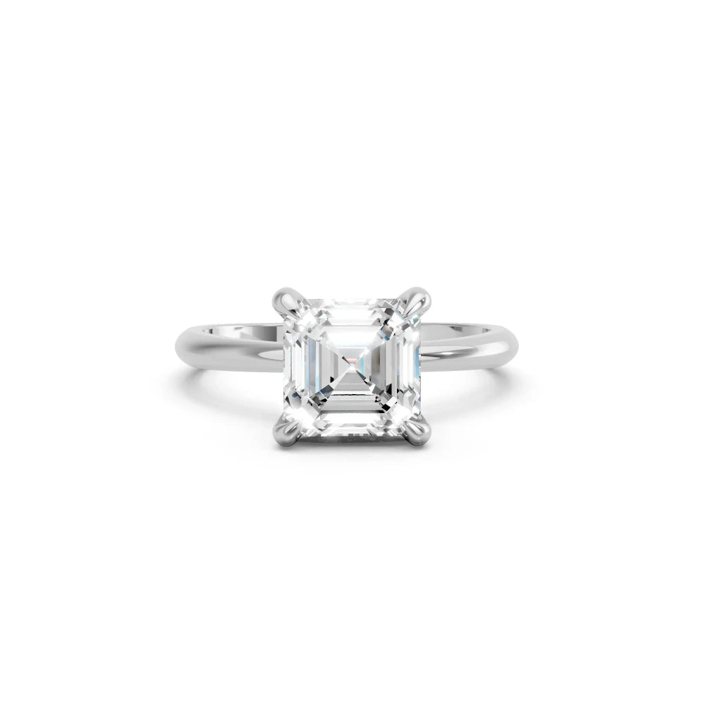 14K Gold Asscher Cut Diamond Solitaire Engagement Ring