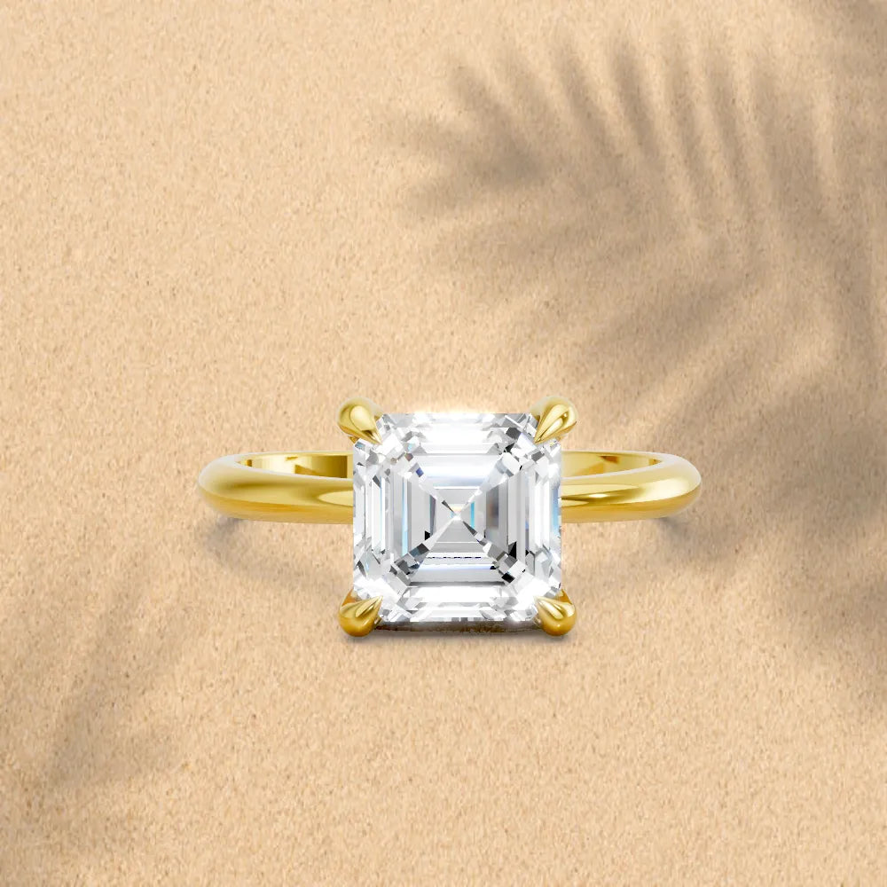 14K Gold Asscher Cut Diamond Solitaire Engagement Ring