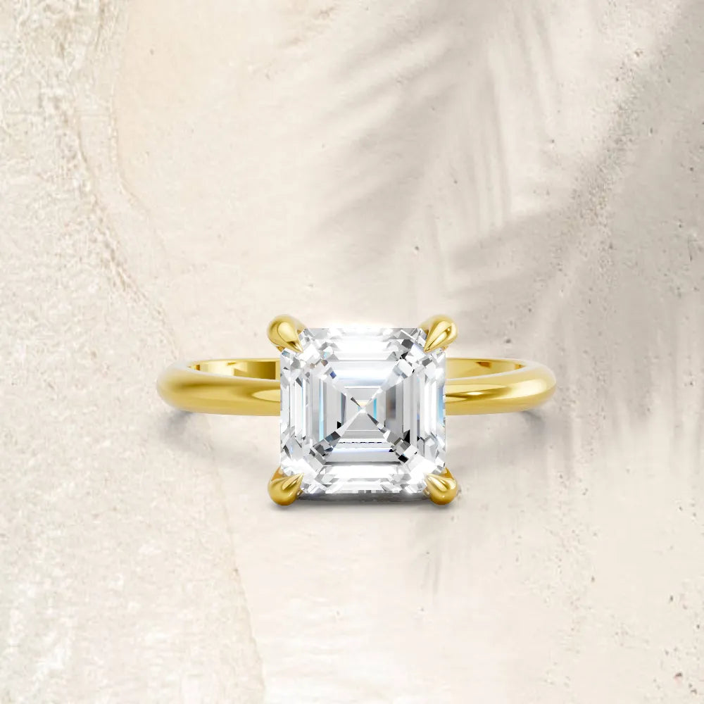 14K Gold Asscher Cut Diamond Solitaire Engagement Ring