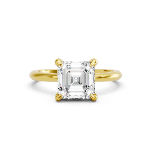 14K Gold Asscher Cut Diamond Solitaire Engagement Ring