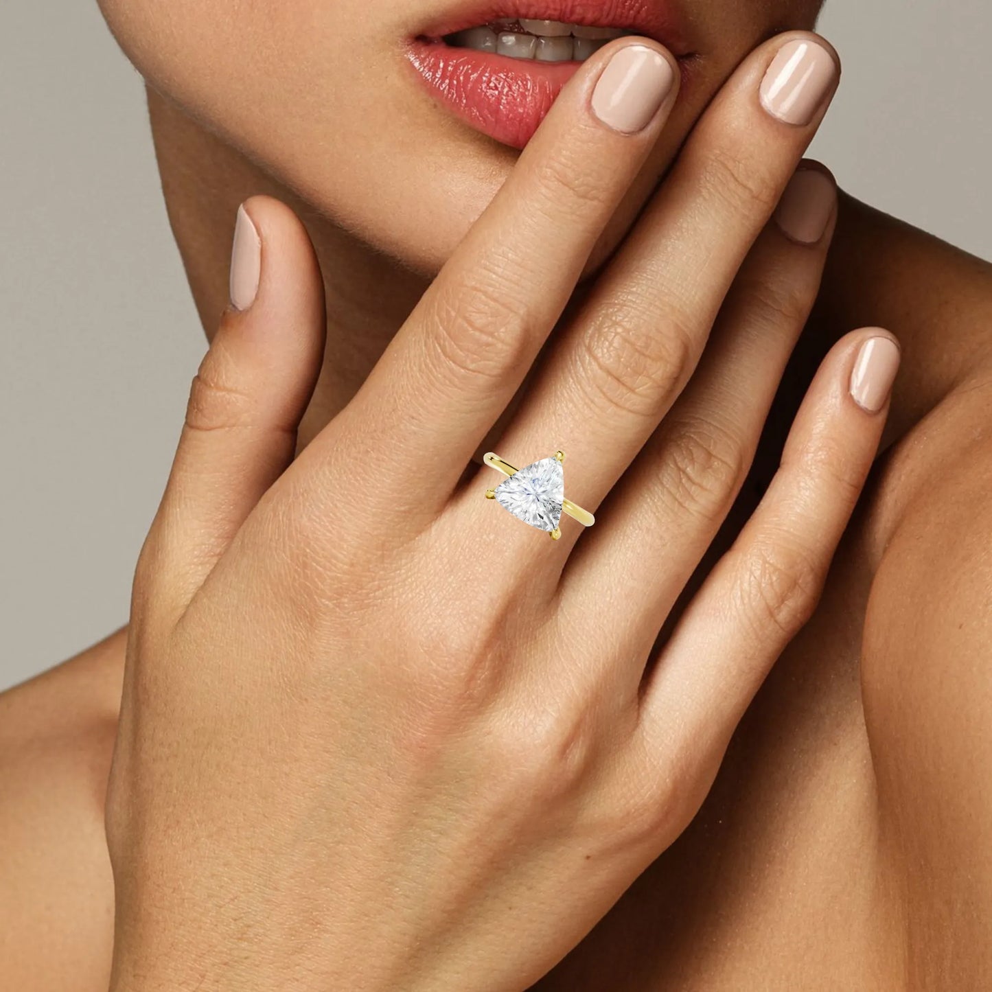 14K Gold Trillion Cut Diamond Solitaire Engagement Ring
