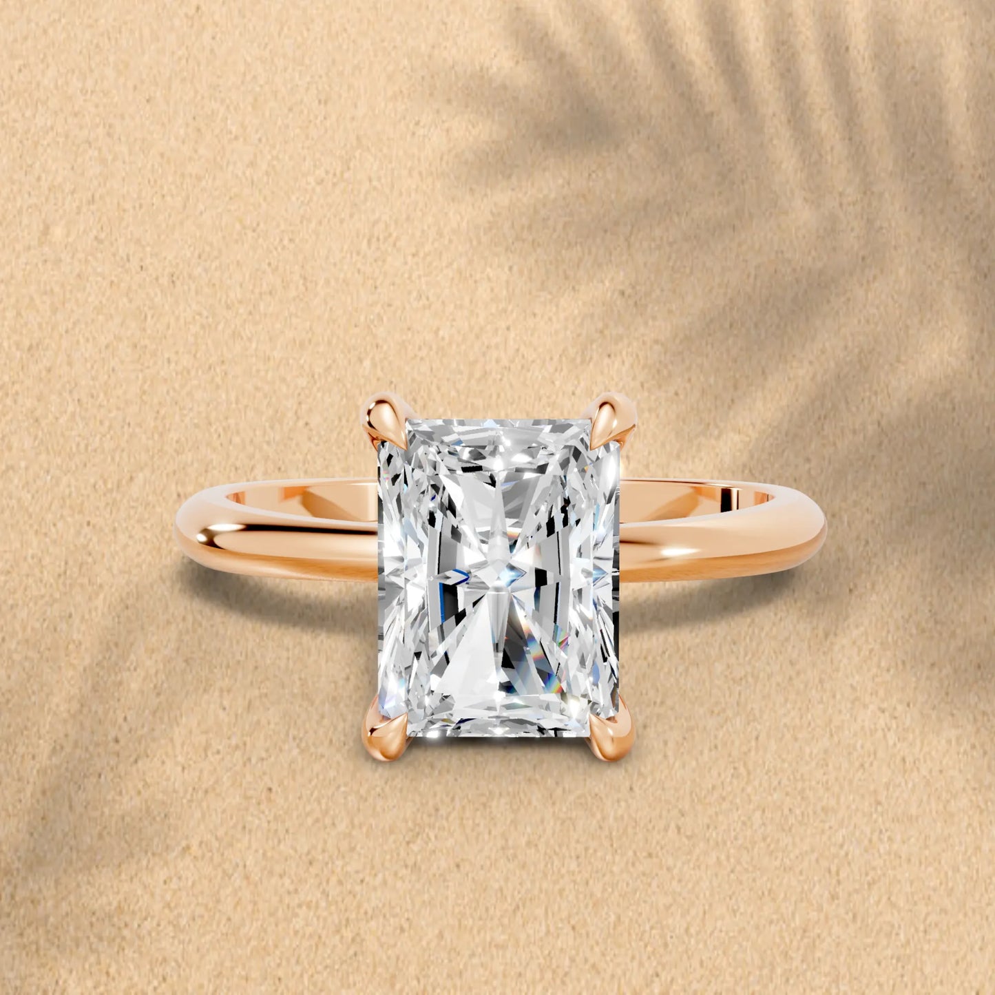 14K Gold Radient Cut Diamond Solitaire Engagement Ring