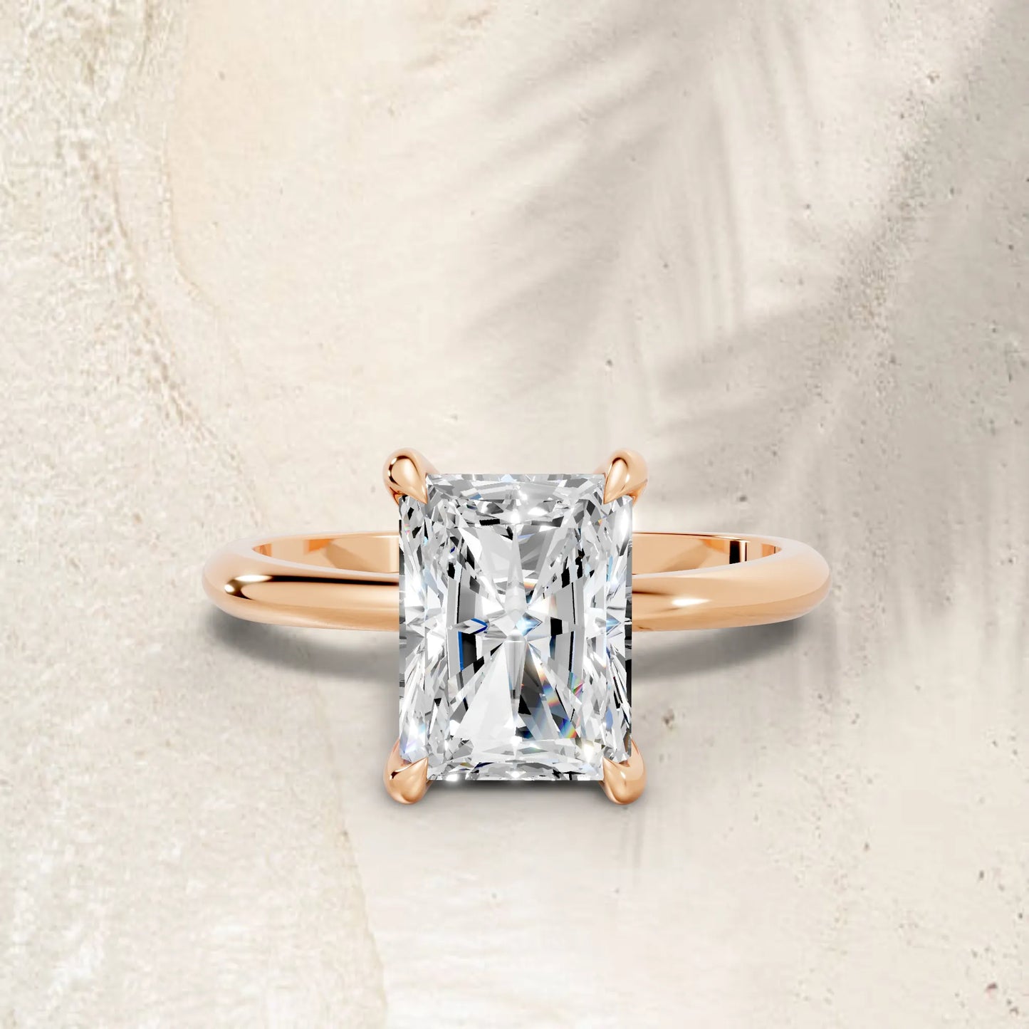 14K Gold Radient Cut Diamond Solitaire Engagement Ring