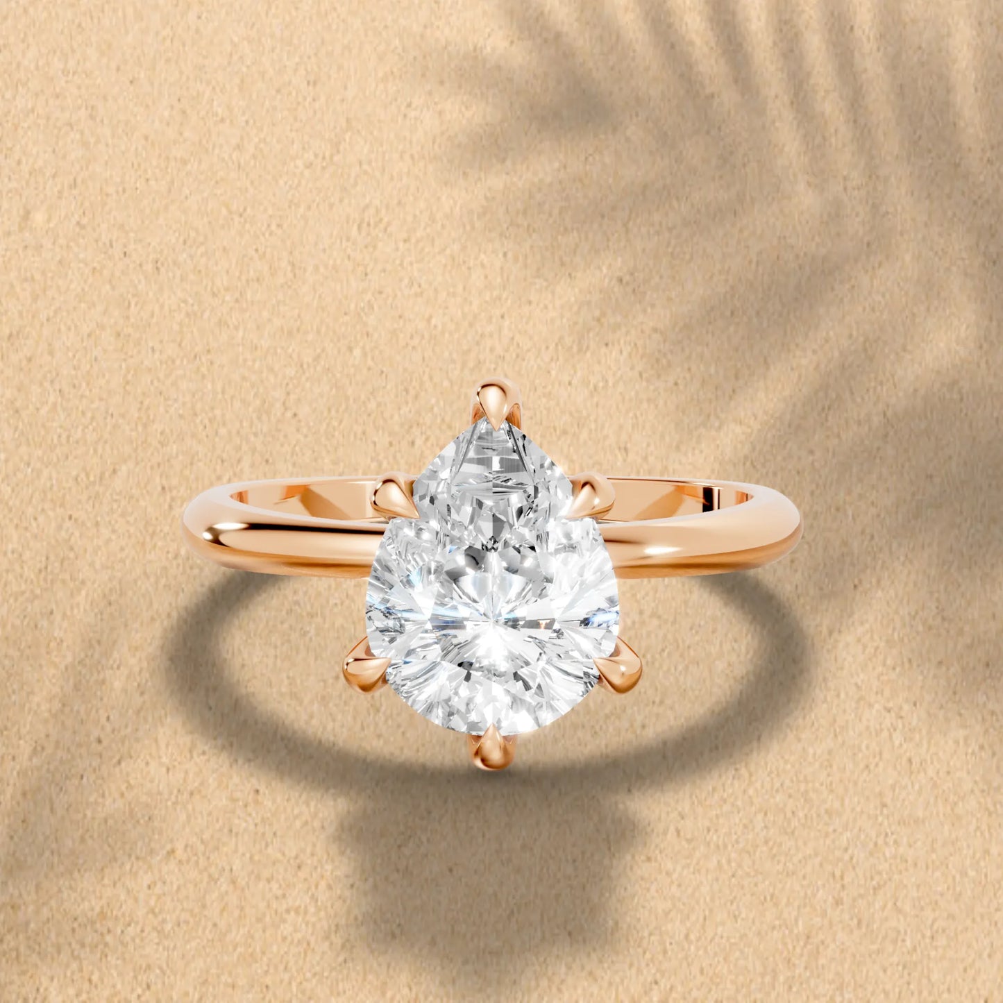 14K Gold Pear Cut Diamond Solitaire Engagement Ring