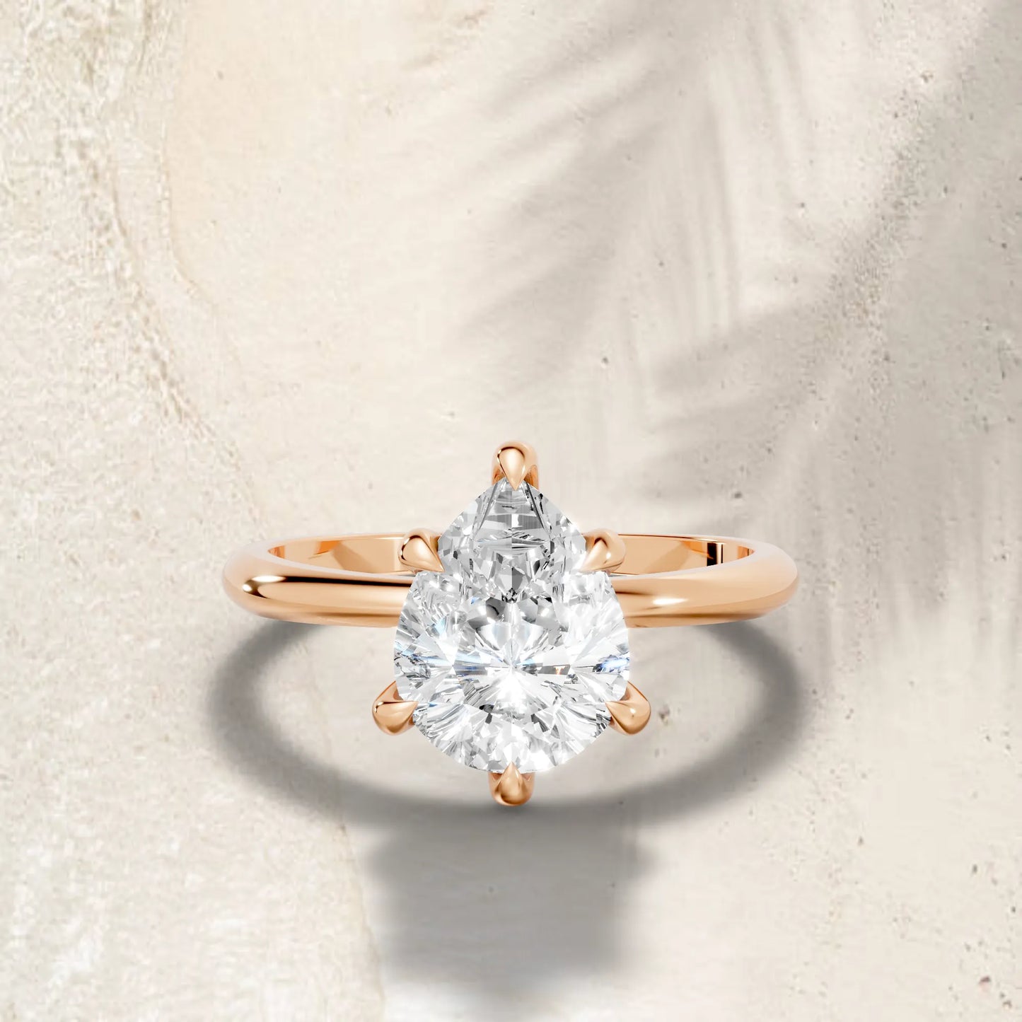 14K Gold Pear Cut Diamond Solitaire Engagement Ring