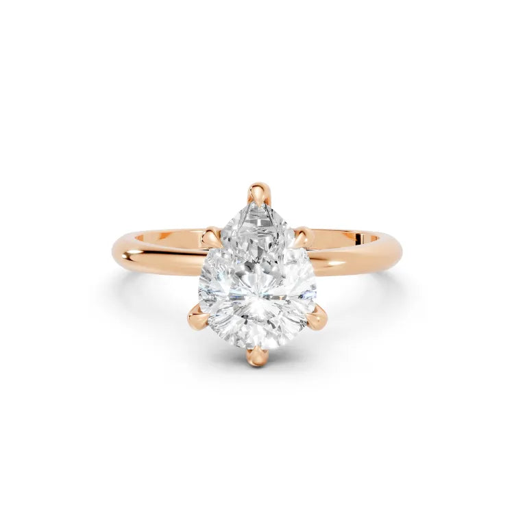 14K Gold Pear Cut Diamond Solitaire Engagement Ring