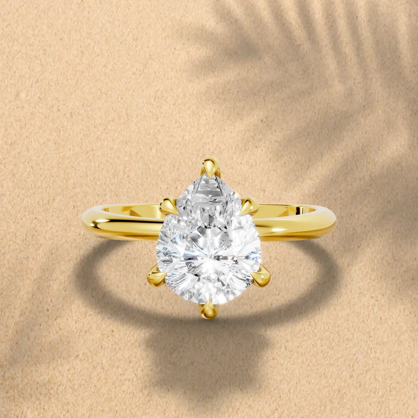 14K Gold Pear Cut Diamond Solitaire Engagement Ring