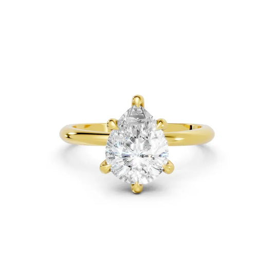 14K Gold Pear Cut Diamond Solitaire Engagement Ring