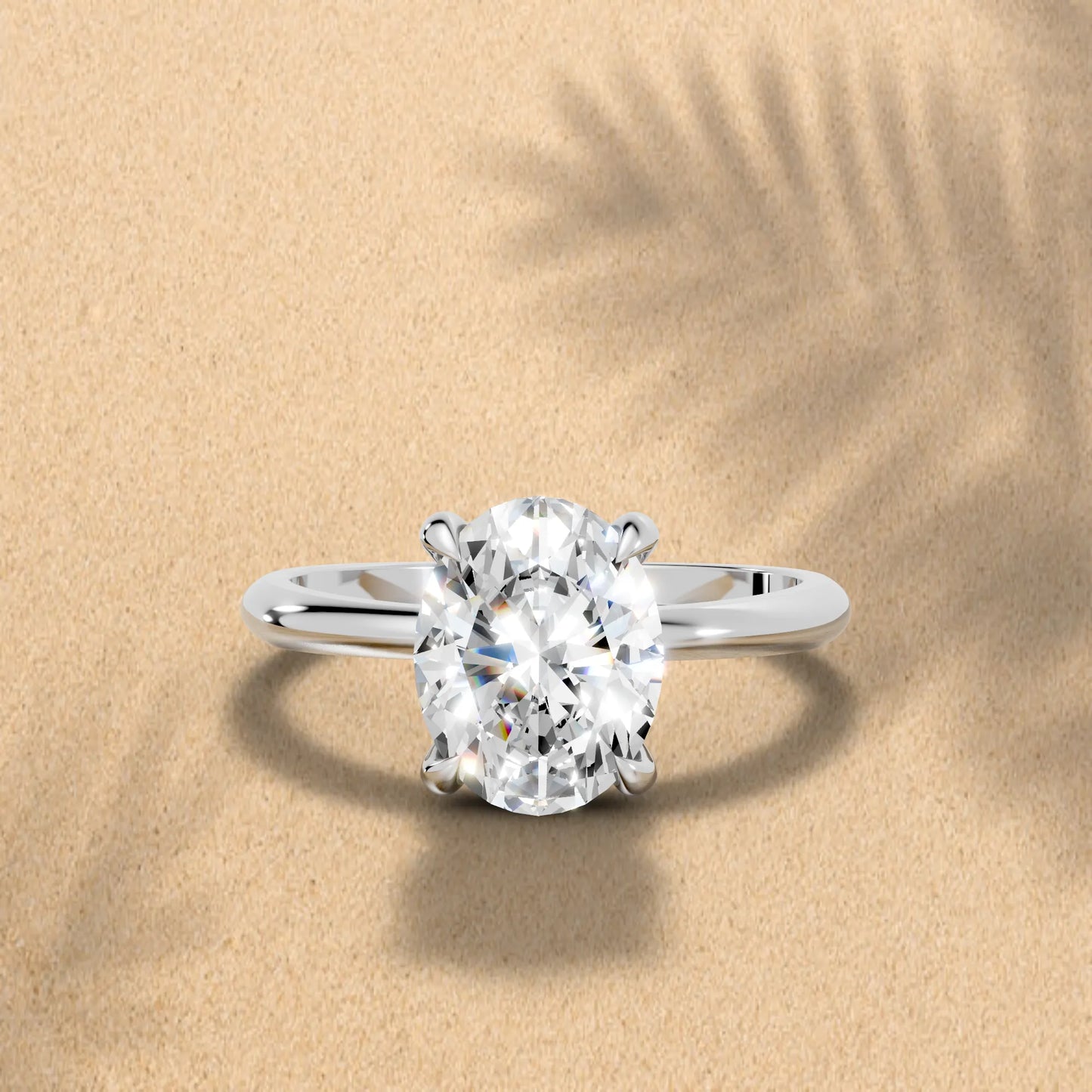 14K Gold Oval Cut Diamond Solitaire Engagement Ring