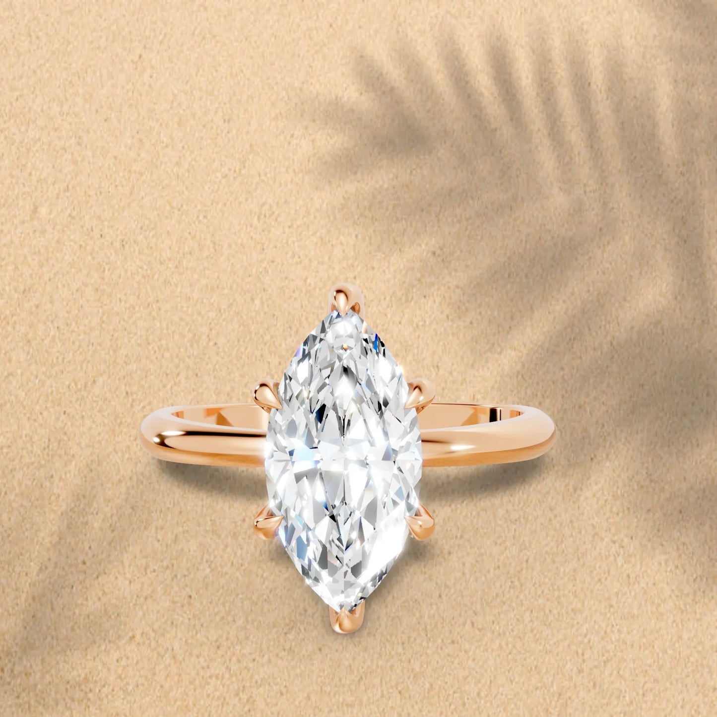 14K Gold Marquise Cut Diamond Solitaire Engagement Ring