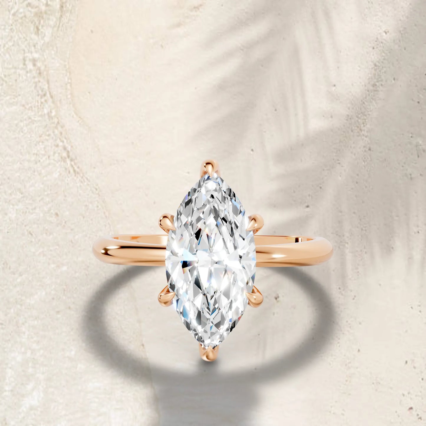 14K Gold Marquise Cut Diamond Solitaire Engagement Ring
