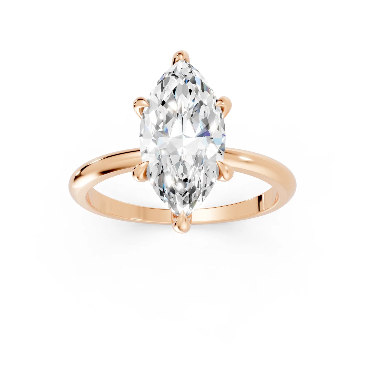14K Gold Marquise Cut Diamond Solitaire Engagement Ring