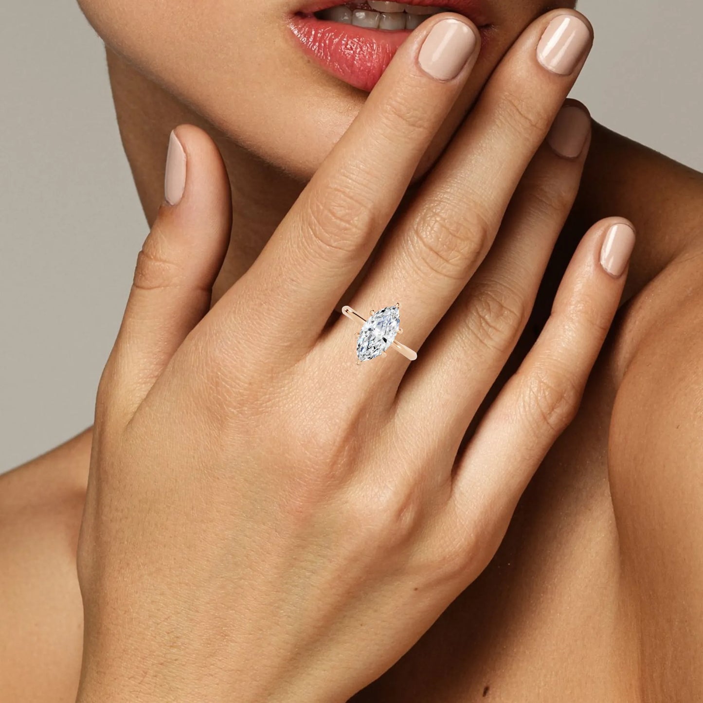 14K Gold Marquise Cut Diamond Solitaire Engagement Ring