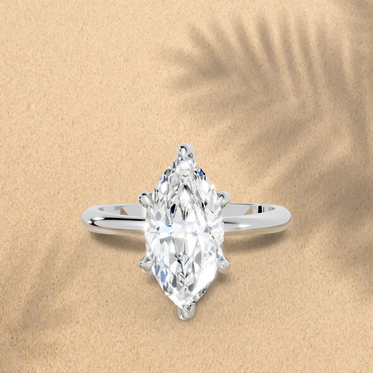 14K Gold Marquise Cut Diamond Solitaire Engagement Ring