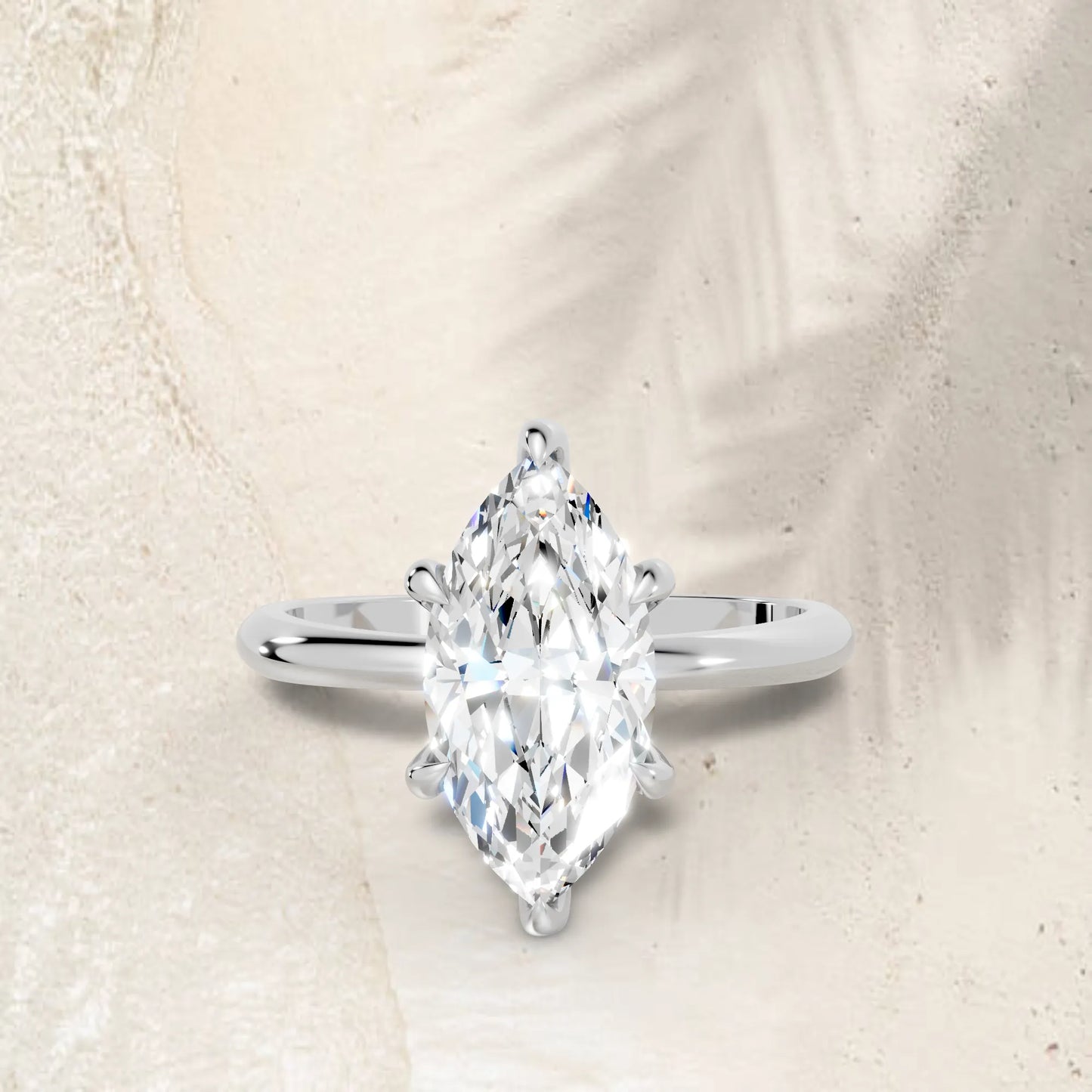14K Gold Marquise Cut Diamond Solitaire Engagement Ring