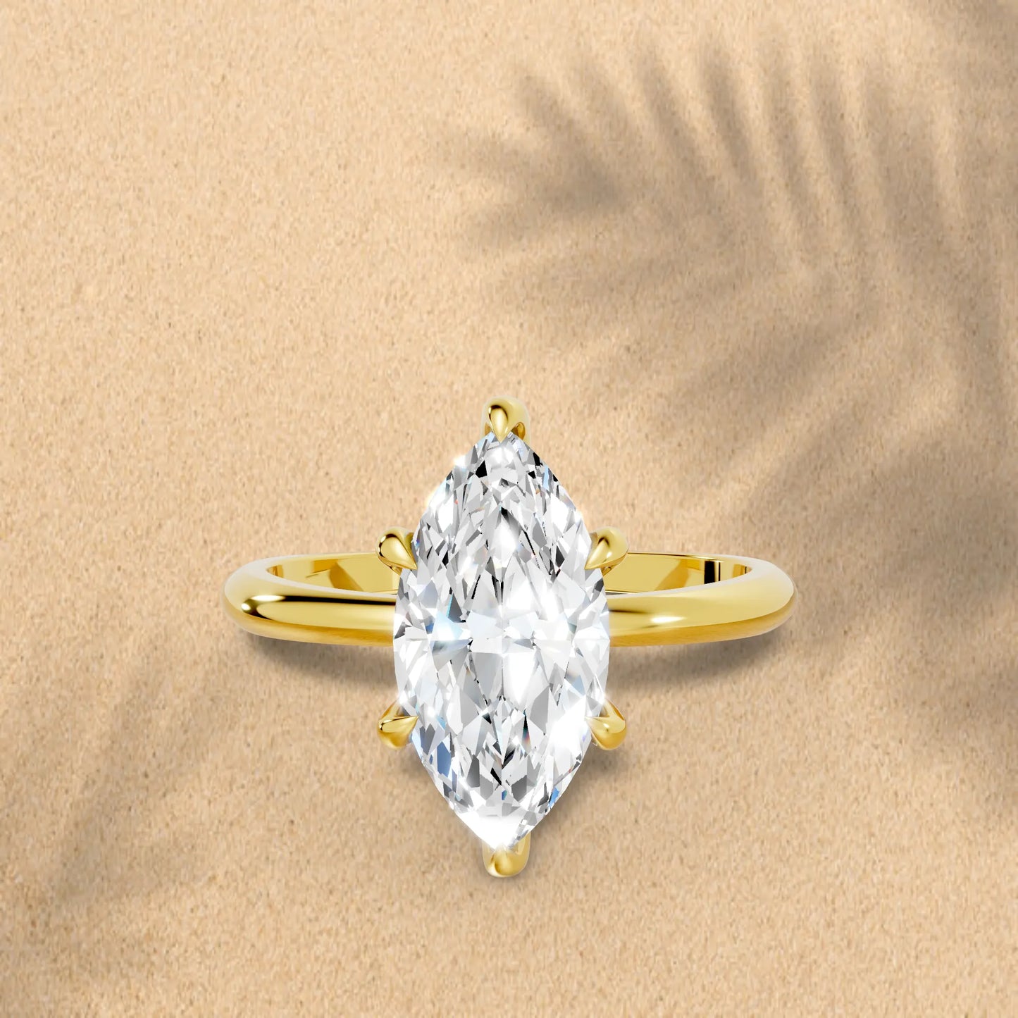 14K Gold Marquise Cut Diamond Solitaire Engagement Ring