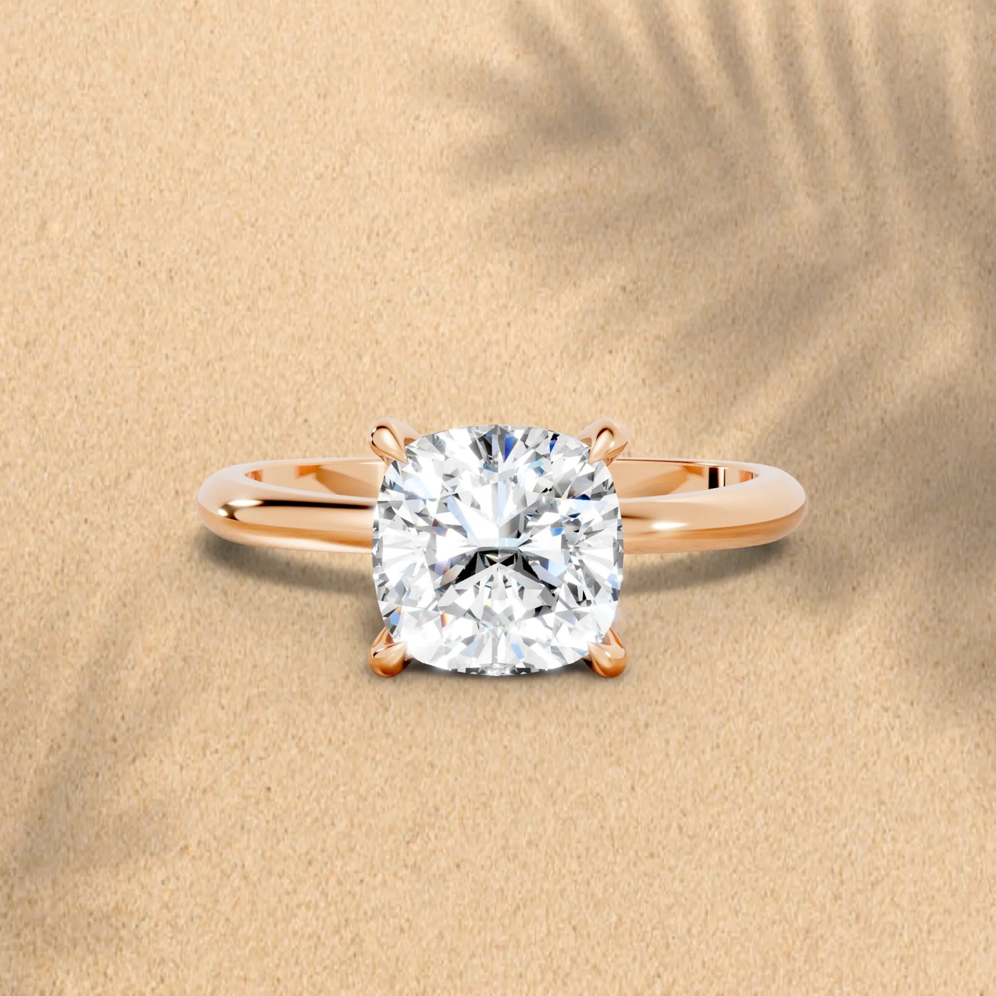 14K Gold Cushion Cut Diamond Solitaire Engagement Ring